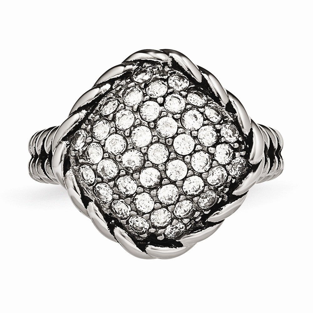 Sophia Jewelers Stainless Steel CZ Fashion Ring with Polished Antiqued Finish