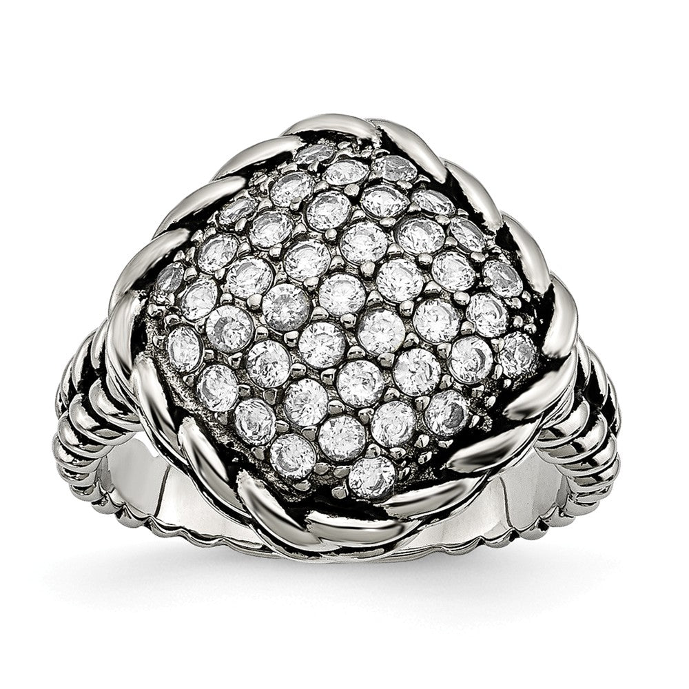 Sophia Jewelers Stainless Steel CZ Fashion Ring with Polished Antiqued Finish Main image