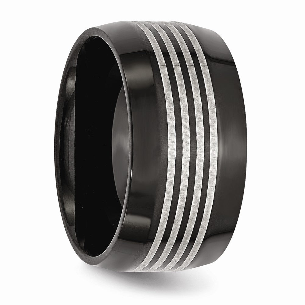 Black Polished Wedding Band in Stainless Steel, 12mm
