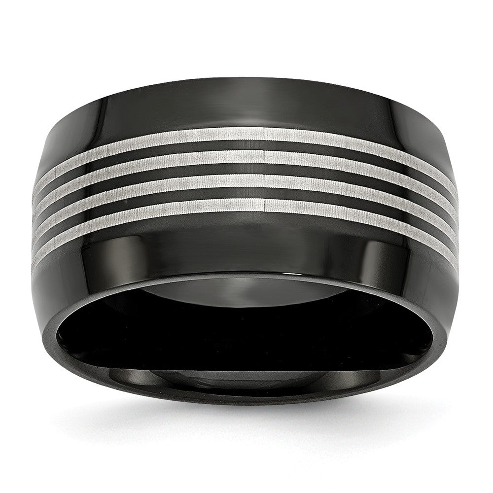 Black Polished Wedding Band in Stainless Steel, 12mm