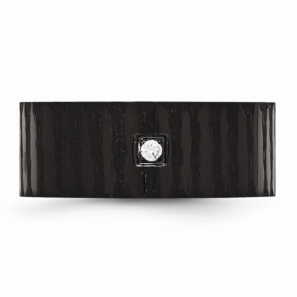 Stainless Steel Black IP-Plated Wedding Band with CZ, Polished & Brushed Finish - 9 - 9