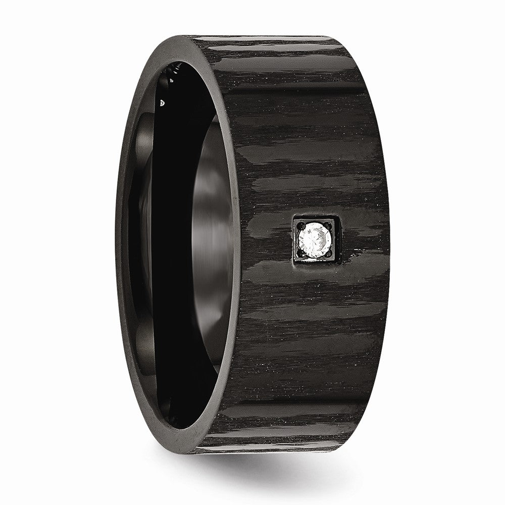 Stainless Steel Black IP-Plated Wedding Band with CZ, Polished & Brushed Finish - 9 - 9