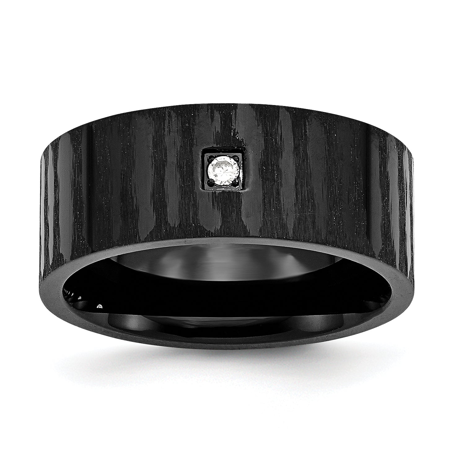 Stainless Steel Brushed and Polished Black IP-plated with CZ 9mm Flat Band Main image