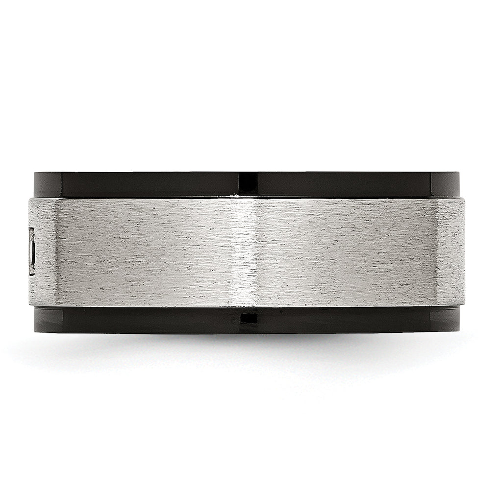 Stainless Steel Brushed and Polished Black IP-plated with Black CZ 9mm Band
