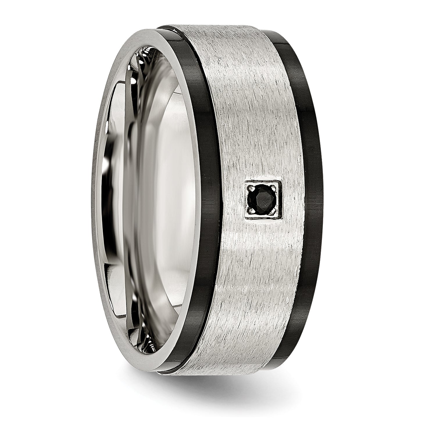 Stainless Steel Brushed and Polished Black IP-plated with Black CZ 9mm Band
