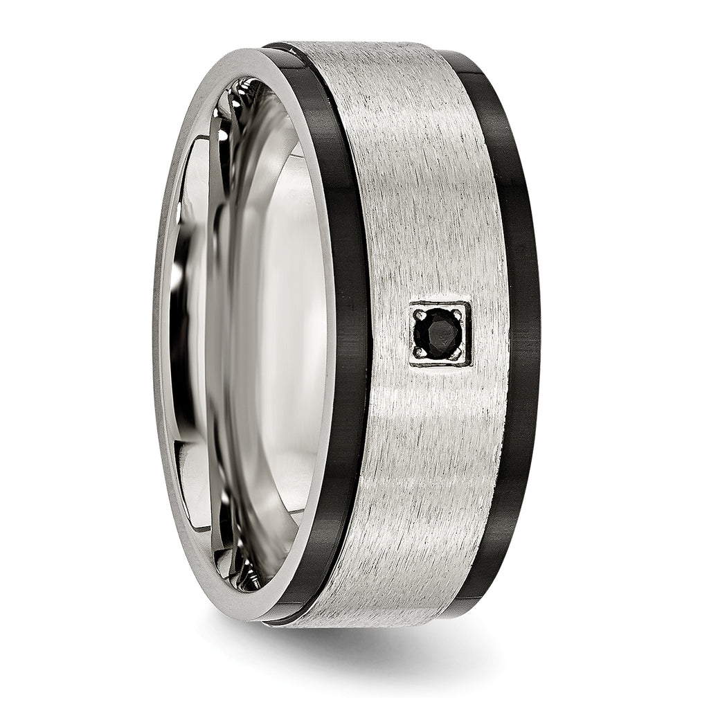 Stainless Steel Brushed and Polished Black IP-plated with Black CZ 9mm Band