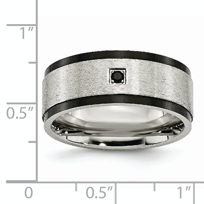 Stainless Steel Brushed and Polished Black IP-plated with Black CZ 9mm Band