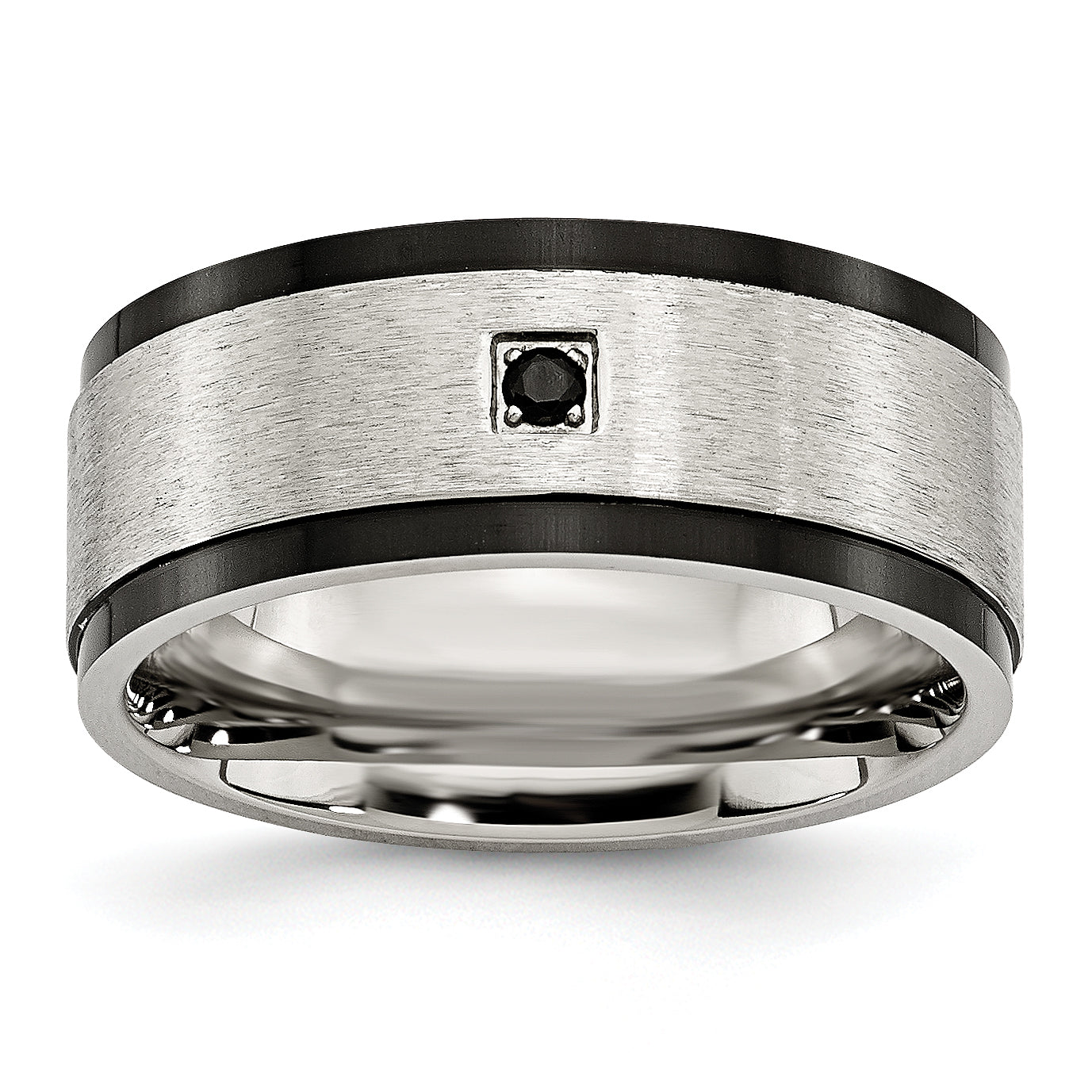 Stainless Steel Brushed and Polished Black IP-plated with Black CZ 9mm Band Main image