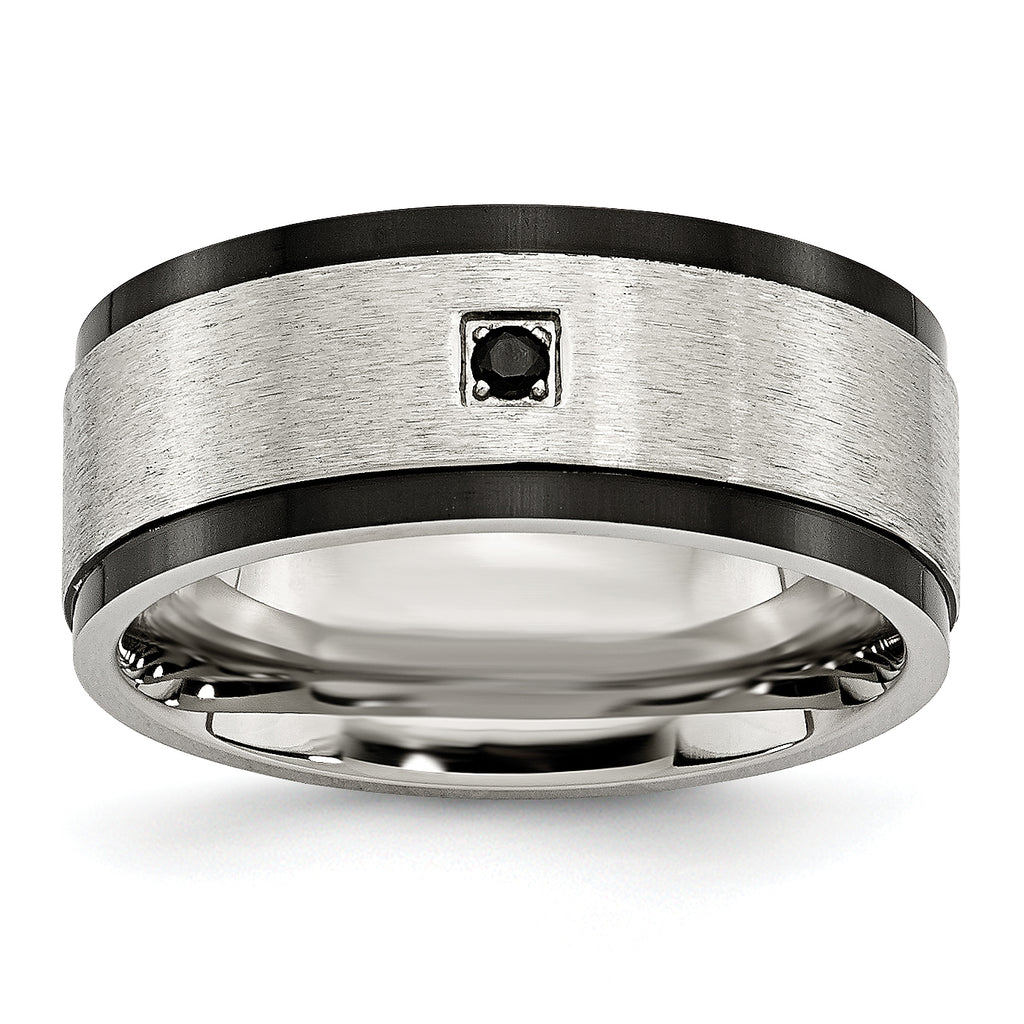 Stainless Steel Brushed and Polished Black IP-plated with Black CZ 9mm Band