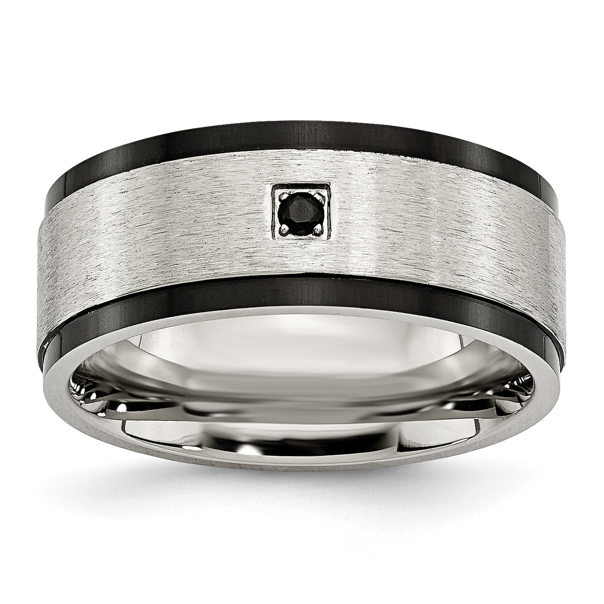 Stainless Steel Brushed and Polished Black IP-plated with Black CZ 9mm Band
