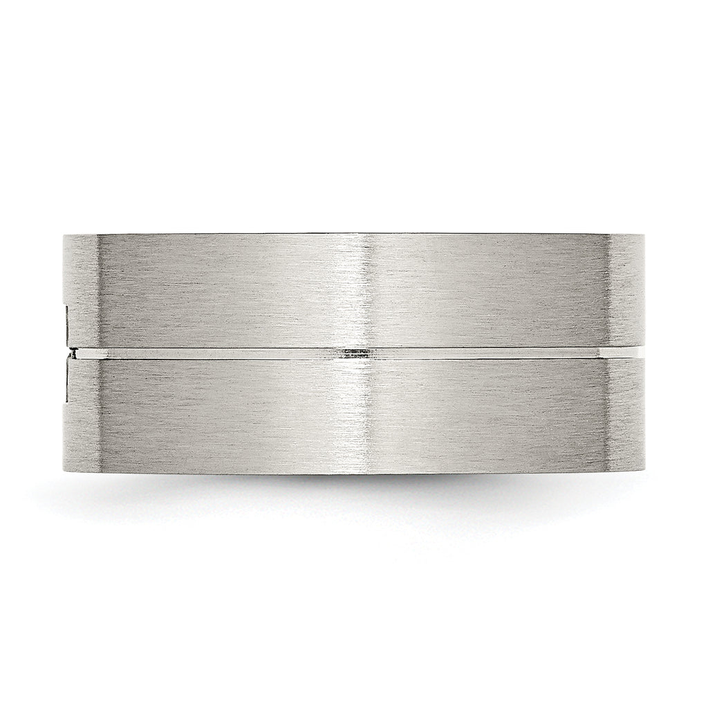 Brushed CZ Wedding Band in Stainless Steel, 10mm