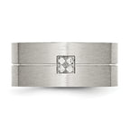 Brushed CZ Wedding Band in Stainless Steel, 10mm