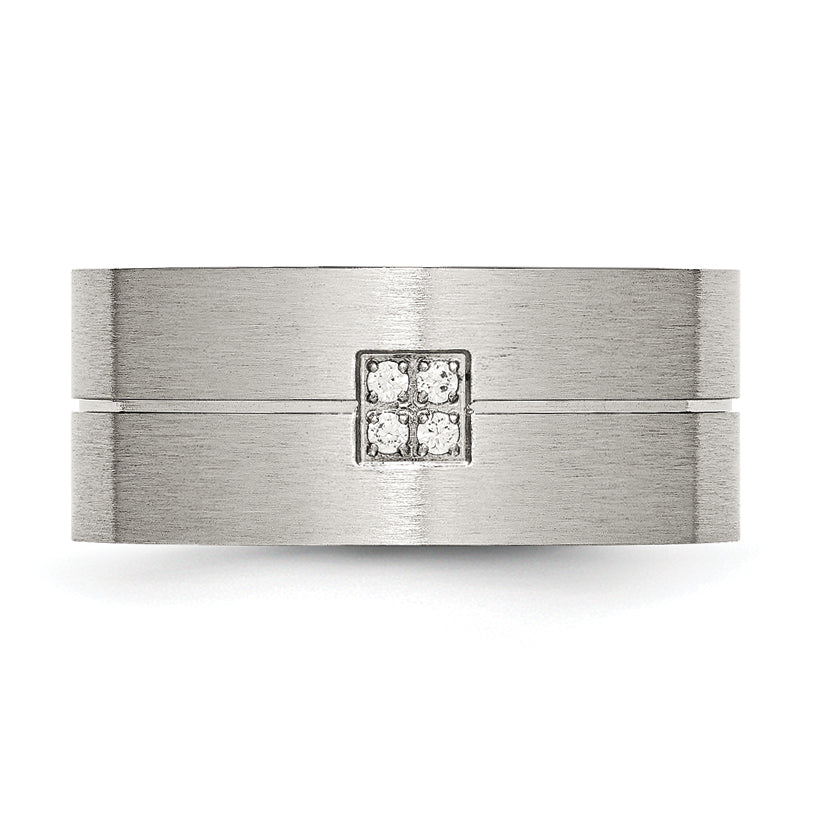 Brushed CZ Wedding Band in Stainless Steel, 10mm