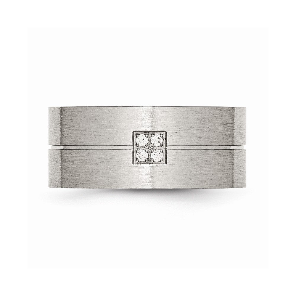 Sophia Jewelers Stainless Steel CZ Wedding Band with Polished Brushed Finish