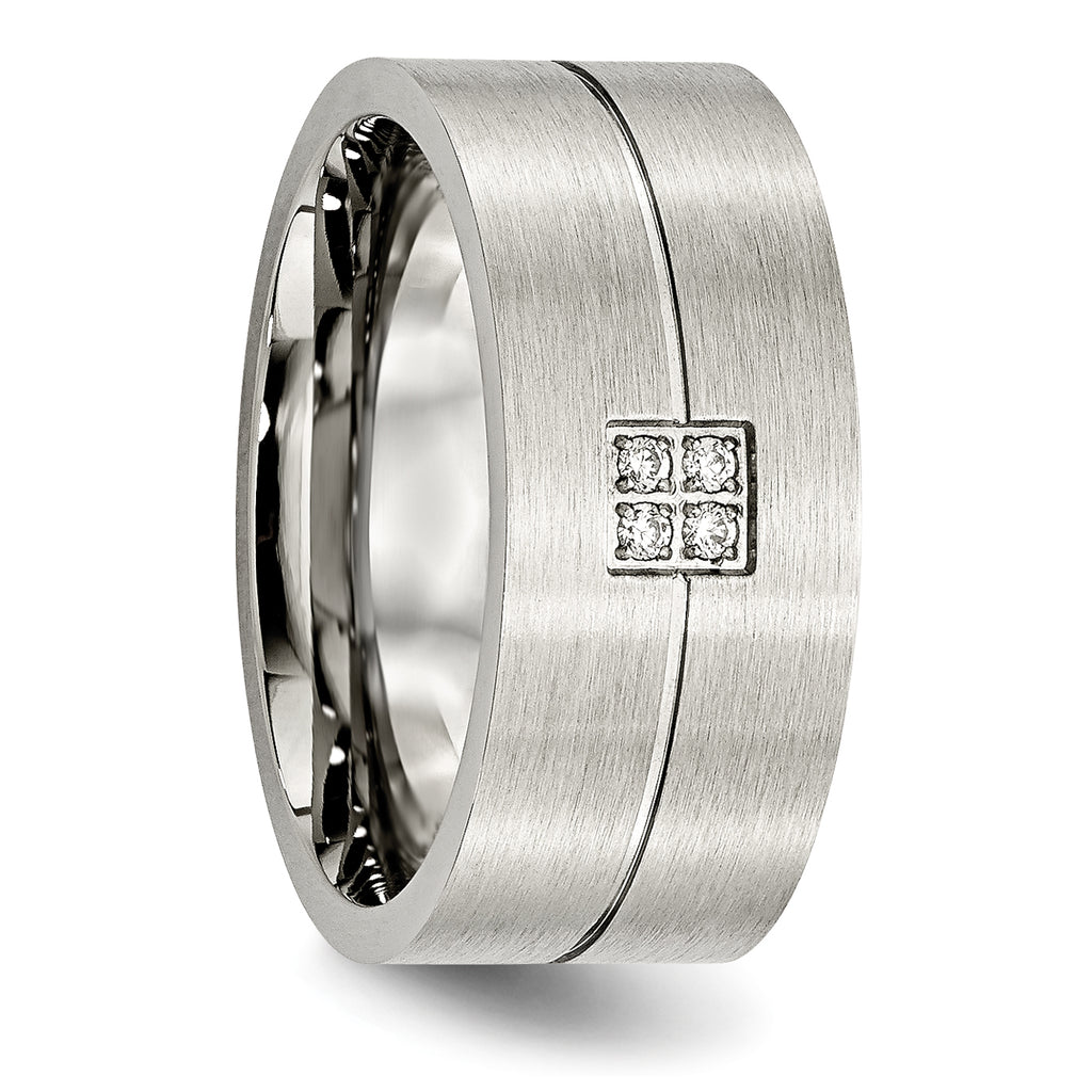 Brushed CZ Wedding Band in Stainless Steel, 10mm