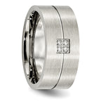 Brushed CZ Wedding Band in Stainless Steel, 10mm