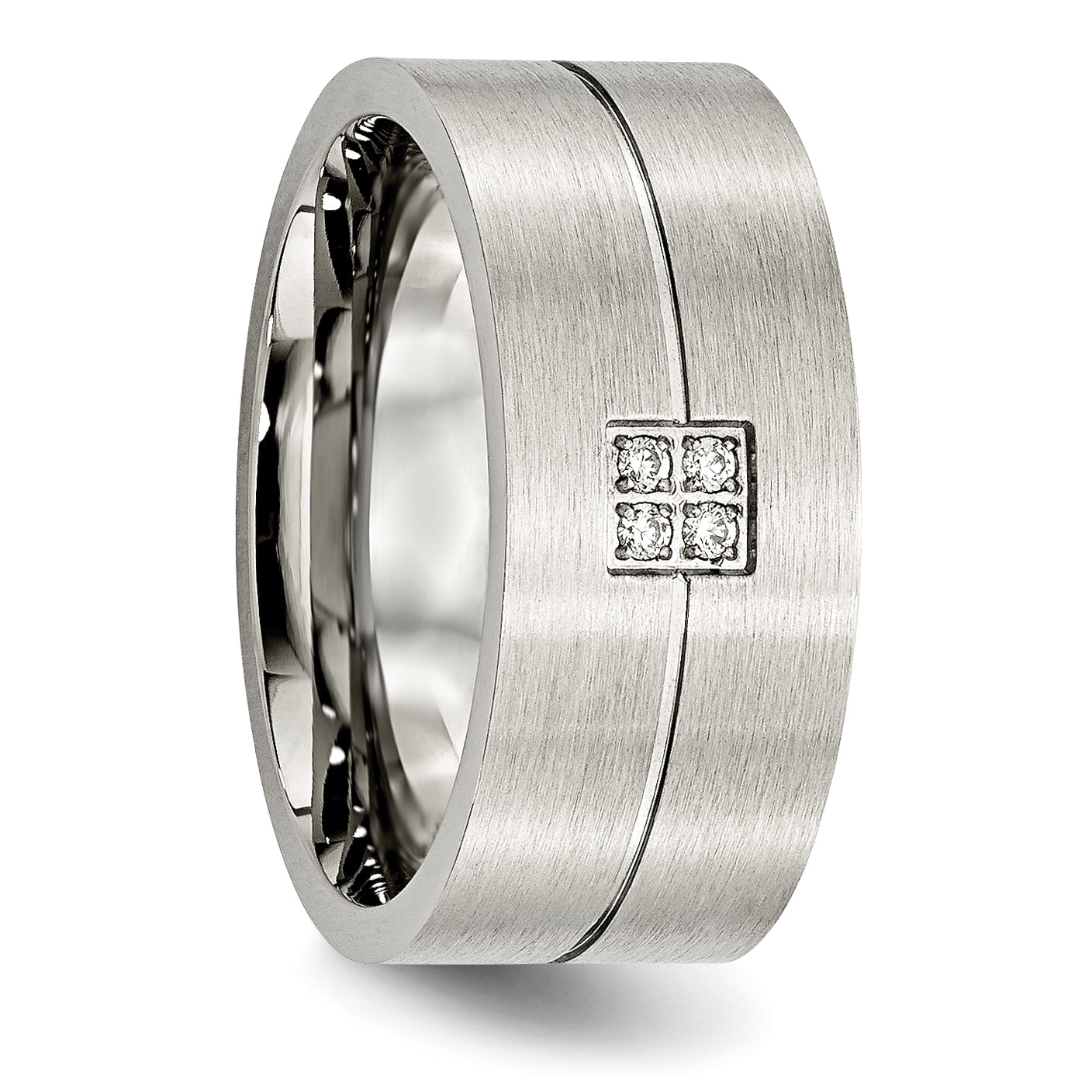 Brushed CZ Wedding Band in Stainless Steel, 10mm