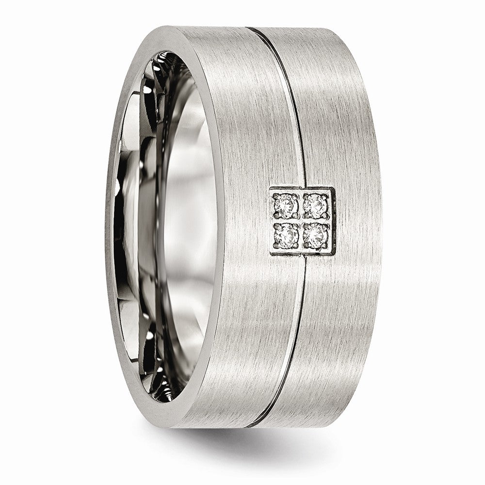 Sophia Jewelers Stainless Steel CZ Wedding Band with Polished Brushed Finish