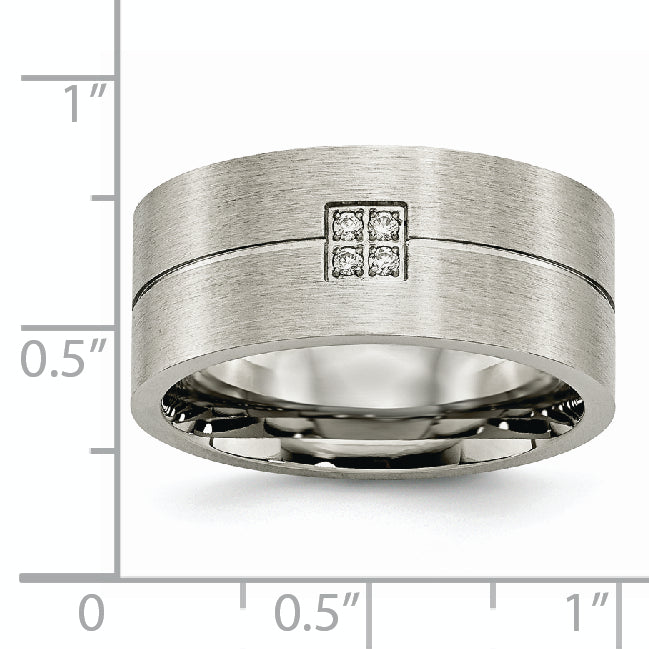 Brushed CZ Wedding Band in Stainless Steel, 10mm