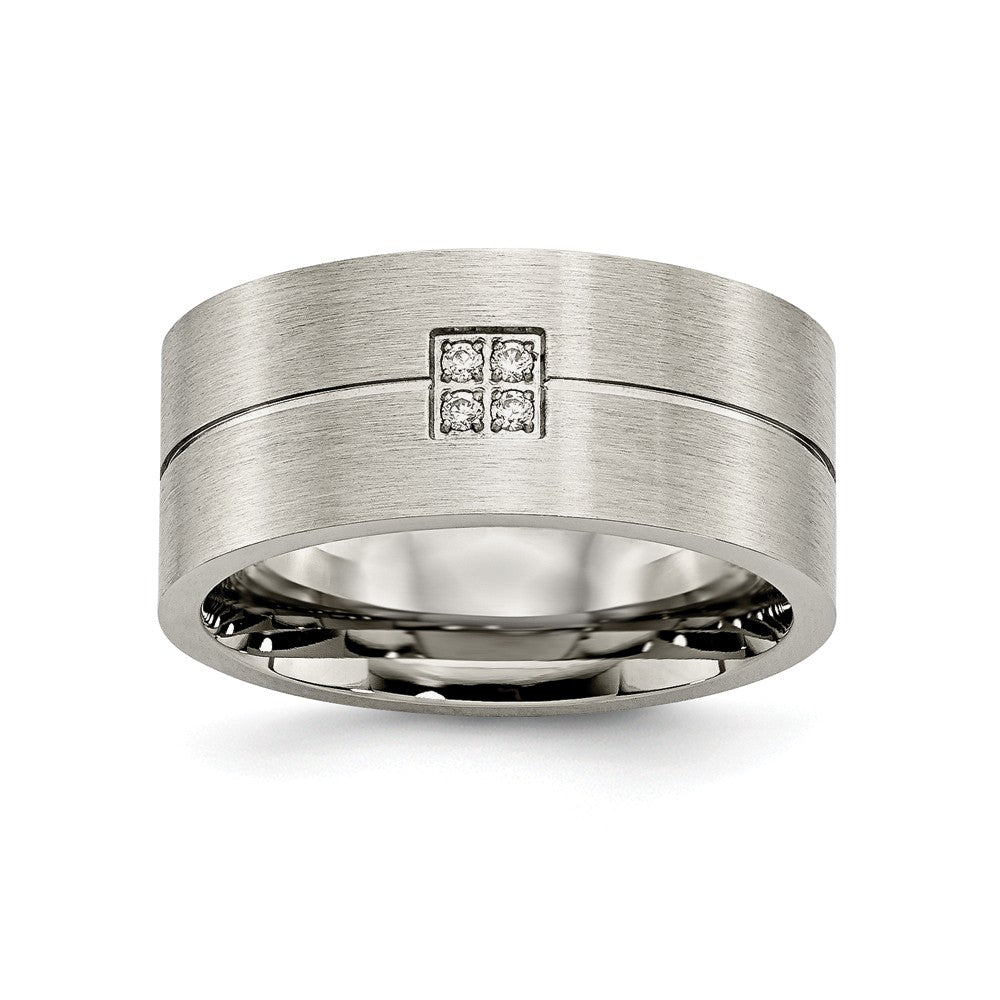 Sophia Jewelers Stainless Steel CZ Wedding Band with Polished Brushed Finish