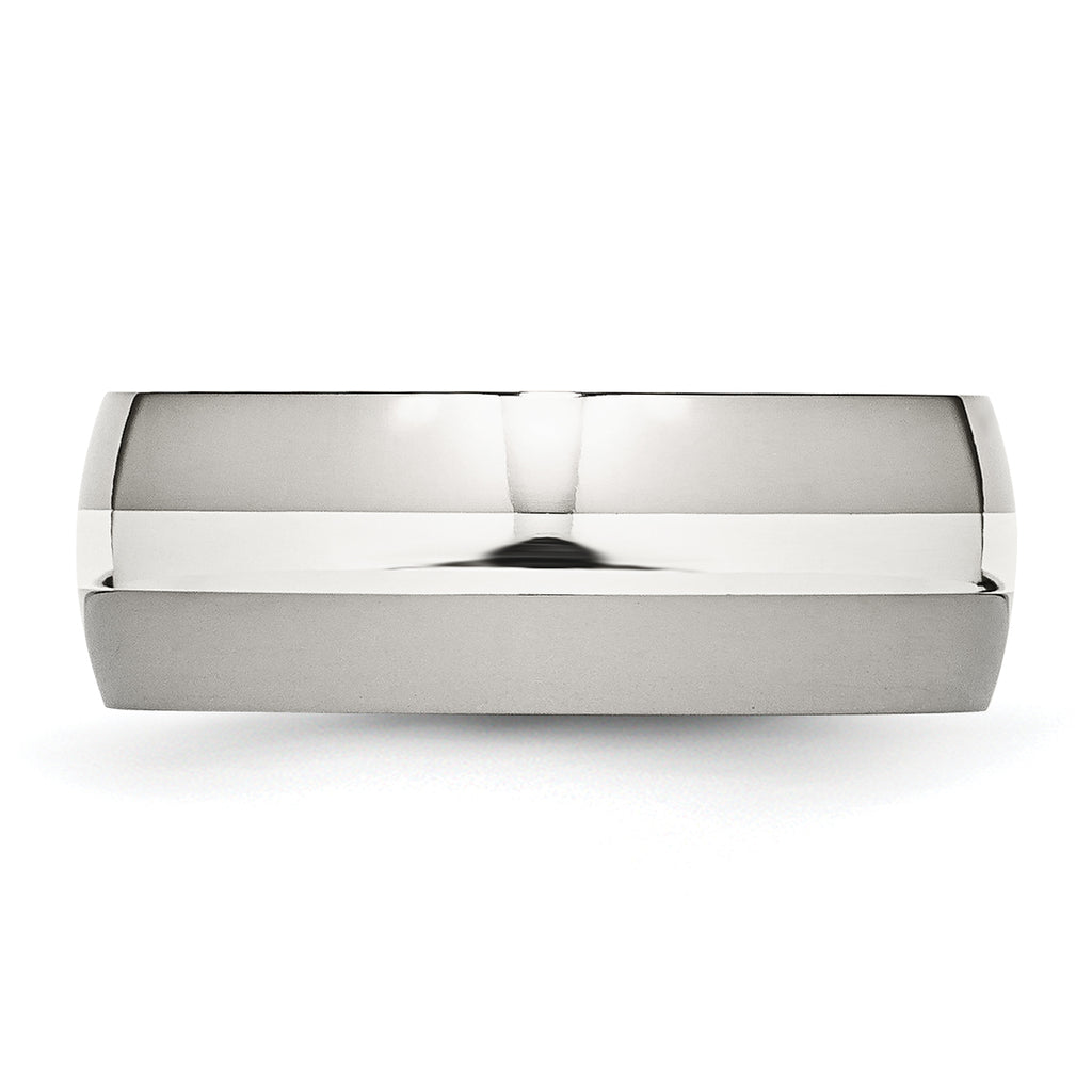 Stainless Steel with Sterling Silver Inlay Polished 8mm Band