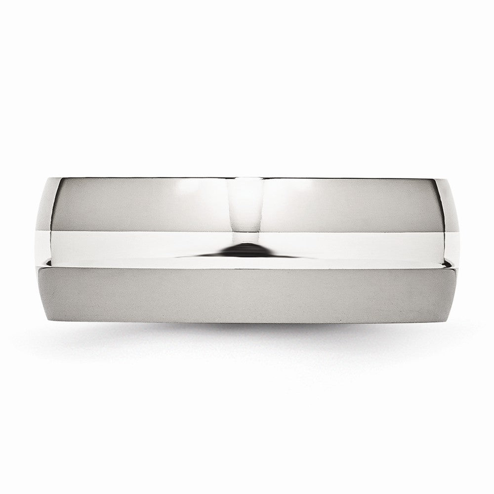 Stainless Steel Wedding Band with Sterling Silver Inlay Polished, Engravable 8mm Comfort Fit