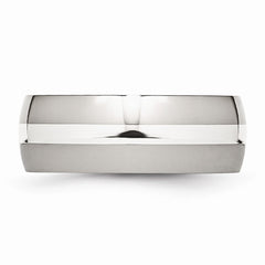 Stainless Steel Wedding Band with Sterling Silver Inlay Polished, Engravable 8mm Comfort Fit - 6