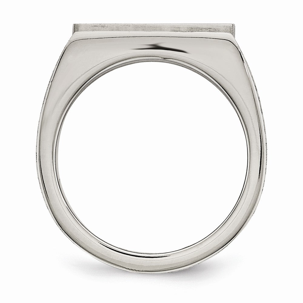 Stainless Steel Men's Ring with Polished and Brushed CZ Accents