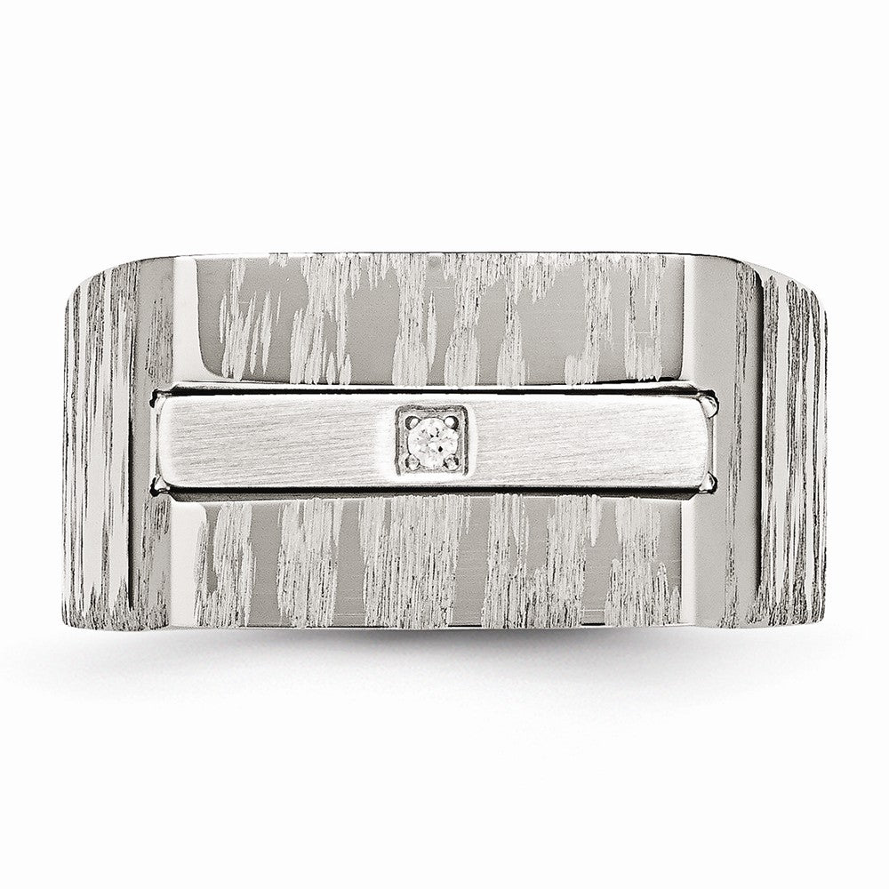 Stainless Steel Men's Ring with Polished and Brushed CZ Accents