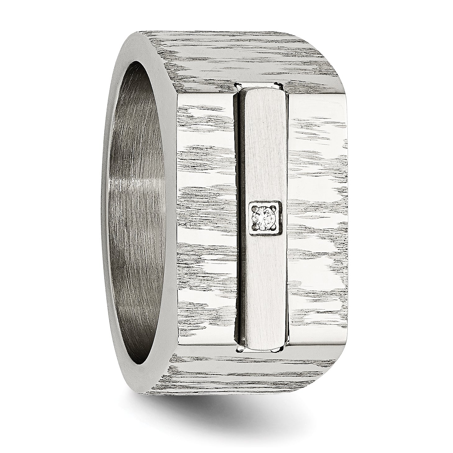 Stainless Steel Brushed and Polished WithCZ Ring