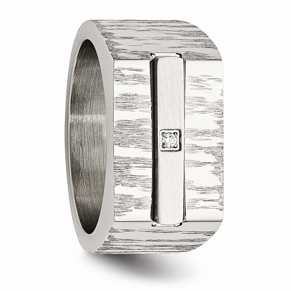 Stainless Steel Men's Ring with Polished and Brushed CZ Accents