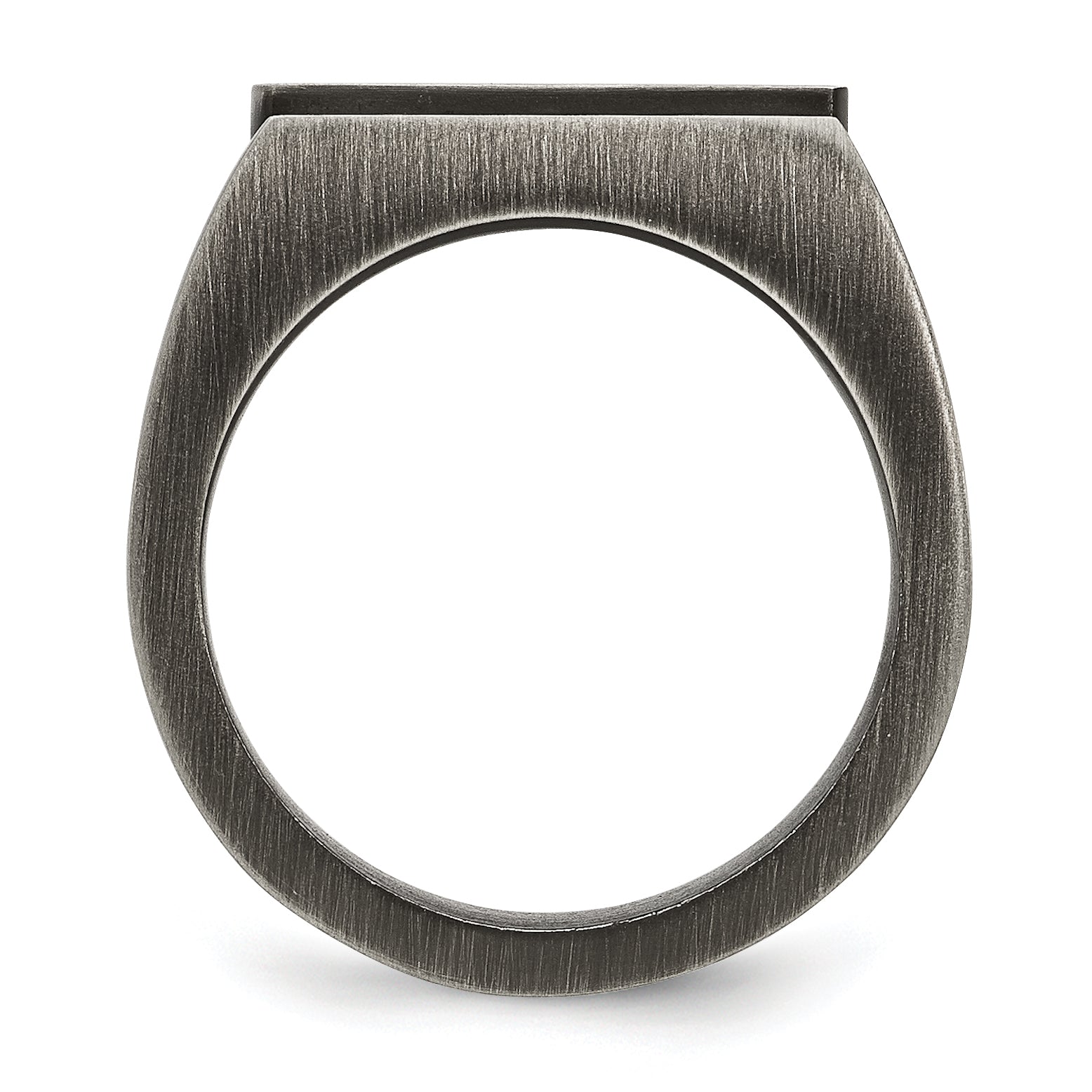 StainleSterling Silver Steel Antiqued and Brushed with Black CZ Signet Ring Secondary image