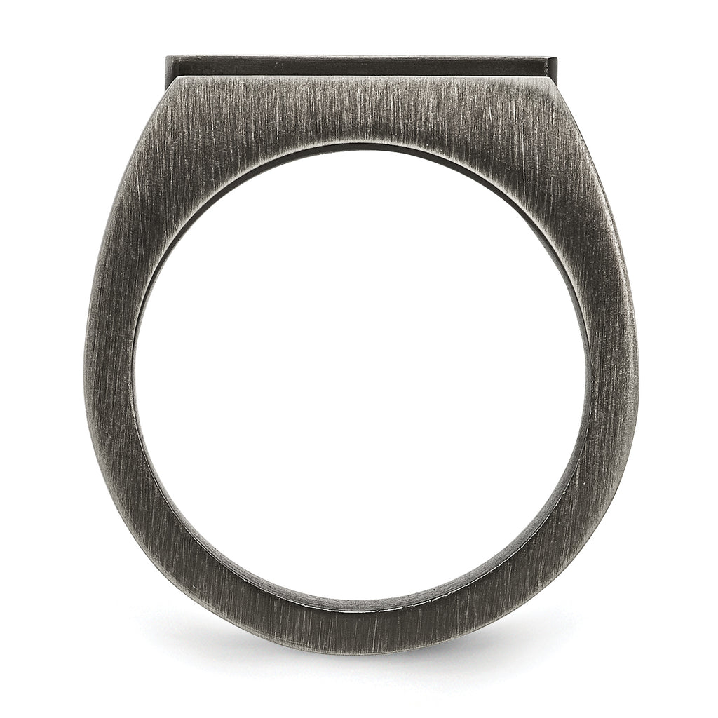 StainleSterling Silver Steel Antiqued and Brushed with Black CZ Signet Ring