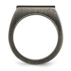 StainleSterling Silver Steel Antiqued and Brushed with Black CZ Signet Ring