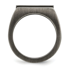 Stainless Steel Antiqued and Brushed with Black CZ Signet Ring