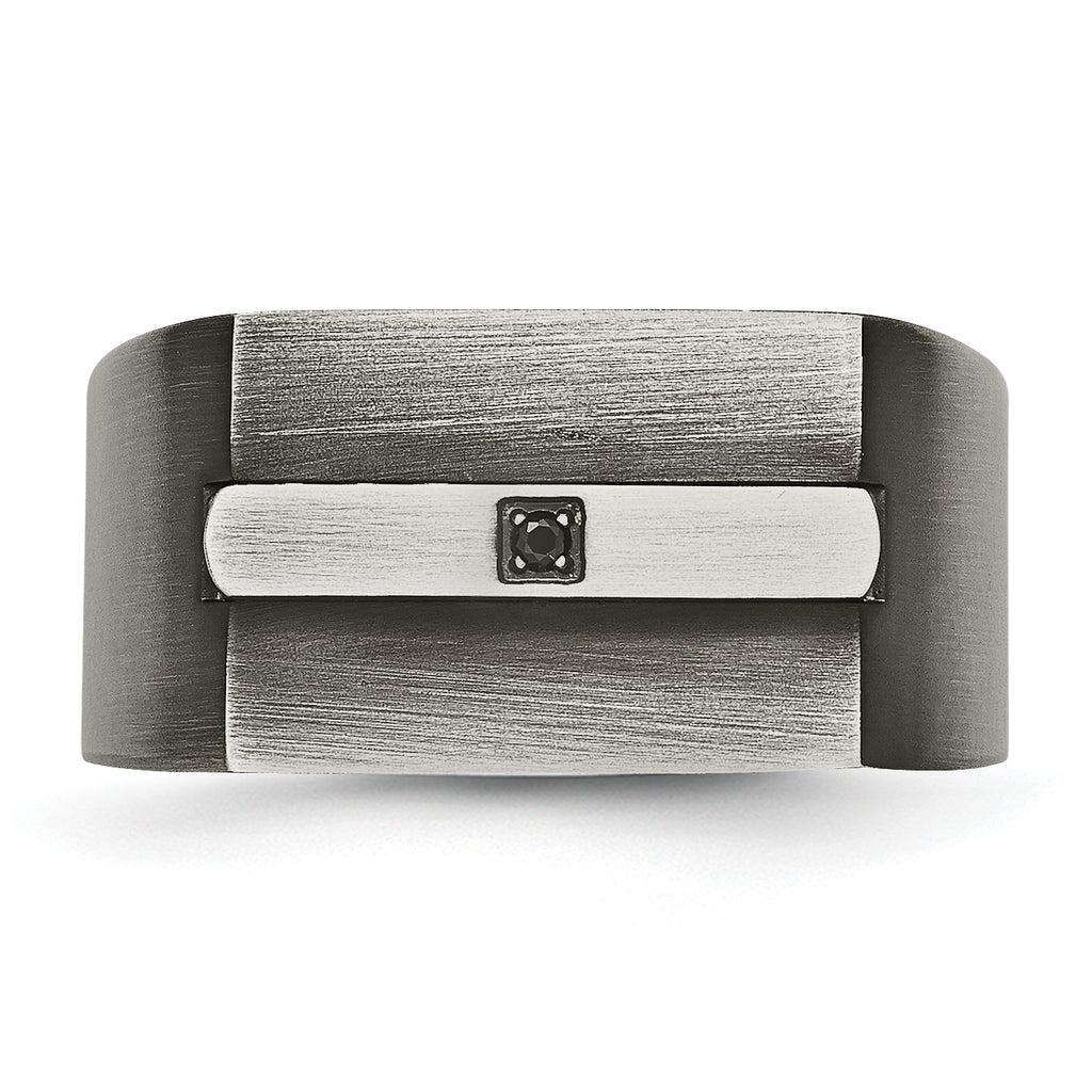 StainleSterling Silver Steel Antiqued and Brushed with Black CZ Signet Ring