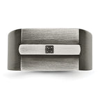 StainleSterling Silver Steel Antiqued and Brushed with Black CZ Signet Ring