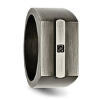 StainleSterling Silver Steel Antiqued and Brushed with Black CZ Signet Ring