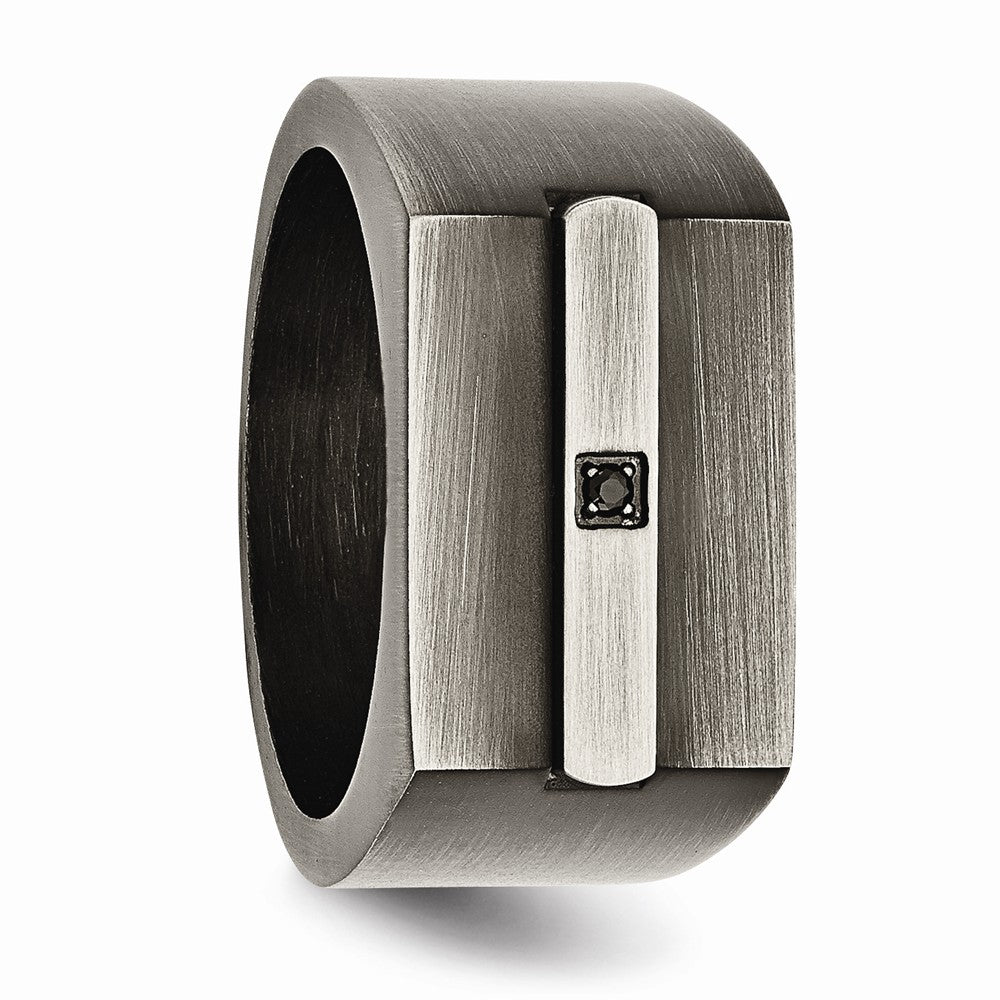 Sophia Jewelers Stainless Steel Men's Ring with Black CZ Elegant Antiqued Finish - 9 - 9