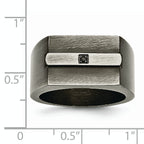 StainleSterling Silver Steel Antiqued and Brushed with Black CZ Signet Ring