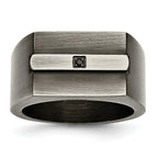 Stainless Steel Antiqued and Brushed with Black CZ Signet Ring