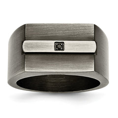 Sophia Jewelers Stainless Steel Men's Ring with Black CZ Elegant Antiqued Finish - 9 - 9