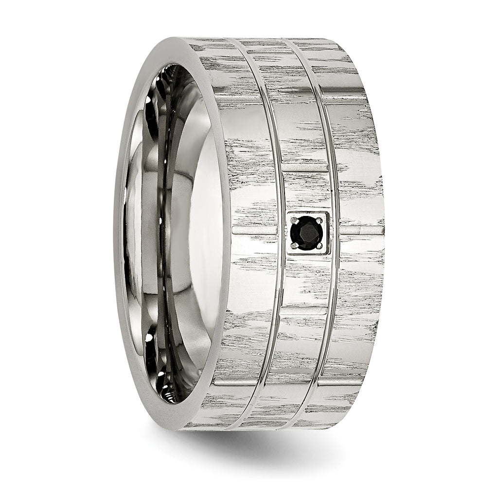 Black CZ Wedding Band in Stainless Steel, 10mm