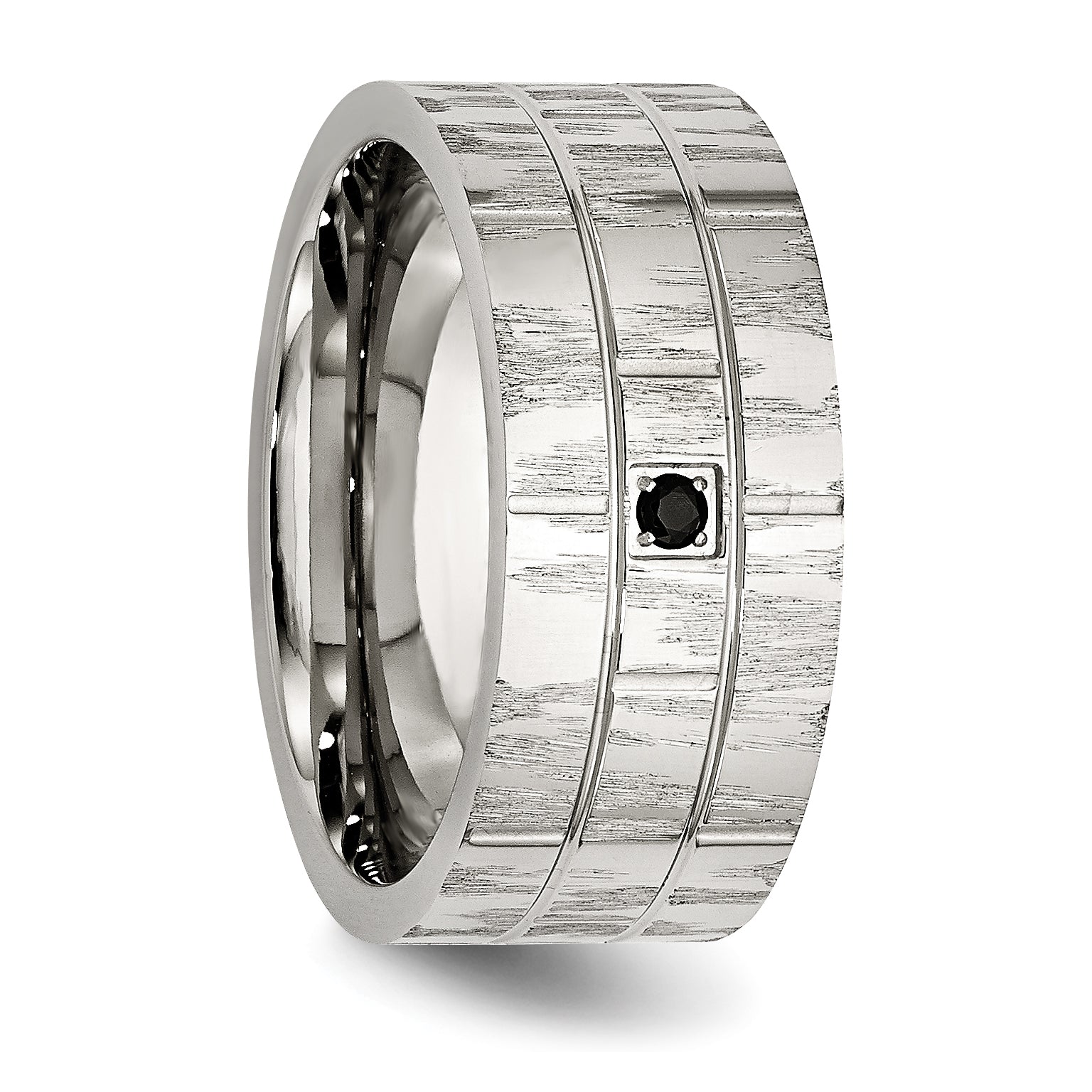 Black CZ Wedding Band in Stainless Steel, 10mm