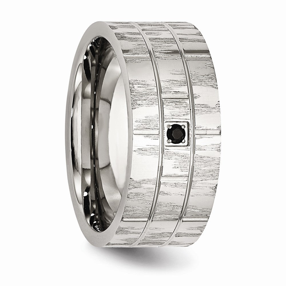 Sophia Jewelers Stainless Steel Wedding Band with Black CZ Accent