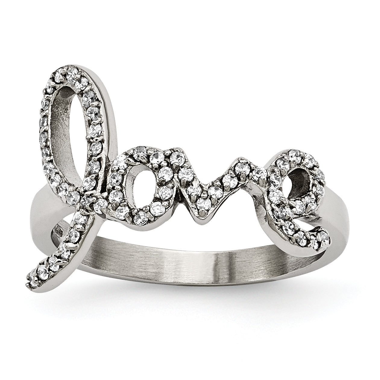 Stainless Steel Polished Love with CZs Ring Main image