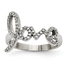 Stainless Steel Polished Love with CZs Ring