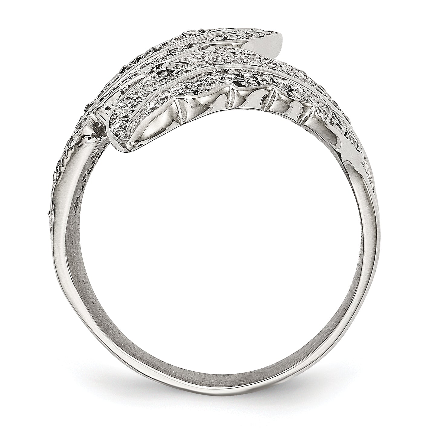 Stainless Steel Polished Leaf with CZs Ring Secondary image