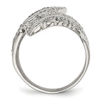 Stainless Steel Polished Leaf with CZs Ring