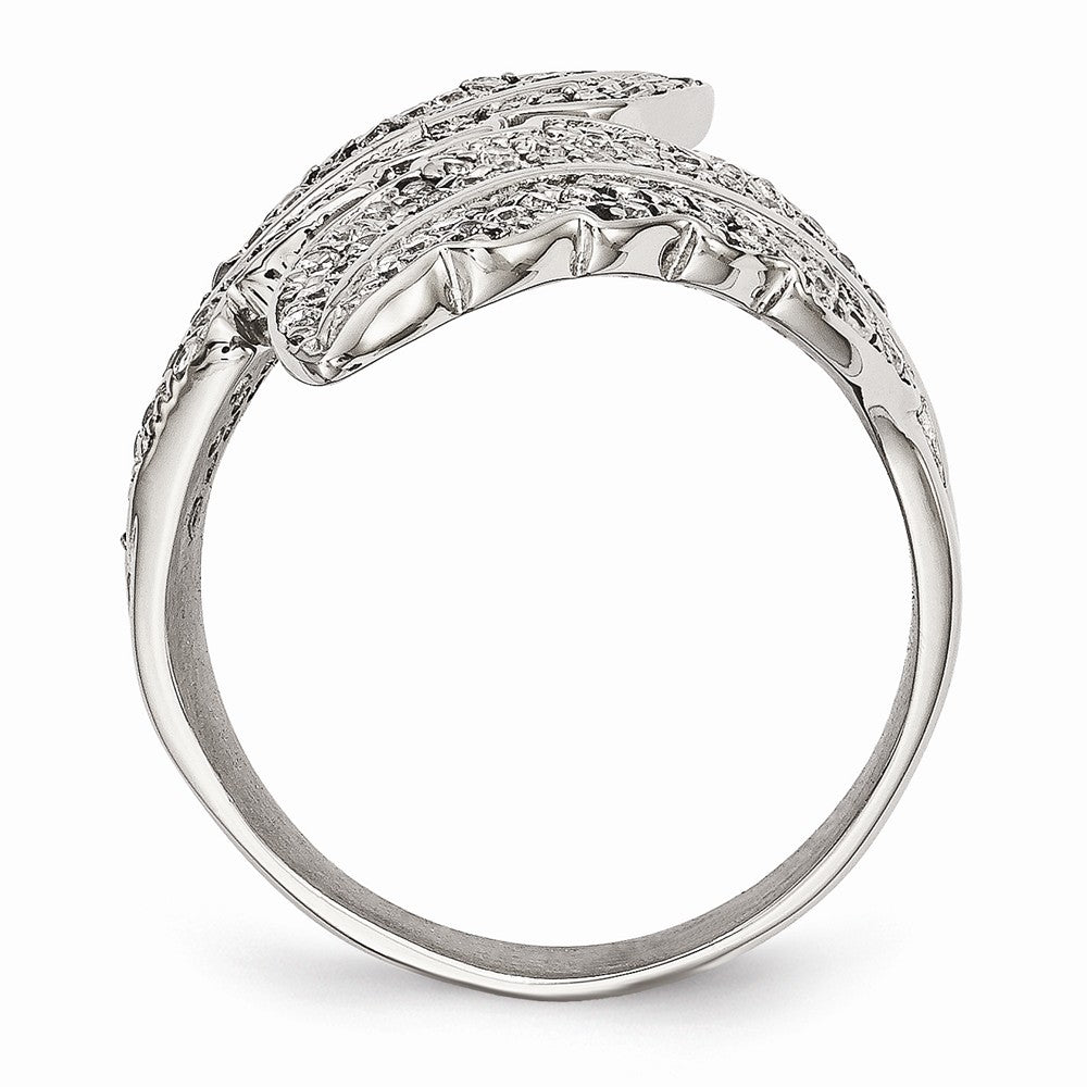 Sophia Jewelers Polished Leaf Ring with CZs in Stainless Steel Secondary image